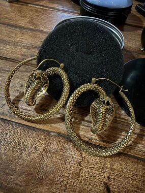 Gold Cobra Hoop Earrings — Snake-Head Statement Hoops from Ask & Embla